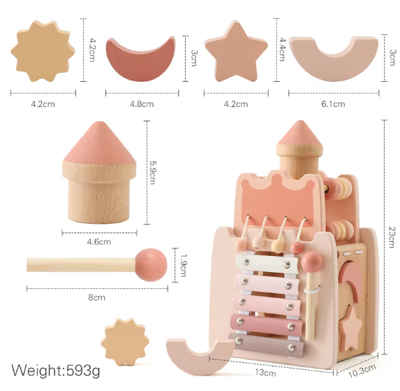 Montessori Wooden Castle Pink House Blocks Baby Puzzle Game Early Education Props Multifunctional Toy Baby Gifts